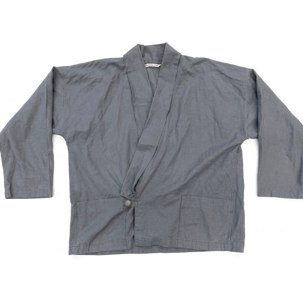 Slate Blue Grey Linen Wrap oversized Jacket Kimono Lagenlook Art To Wear